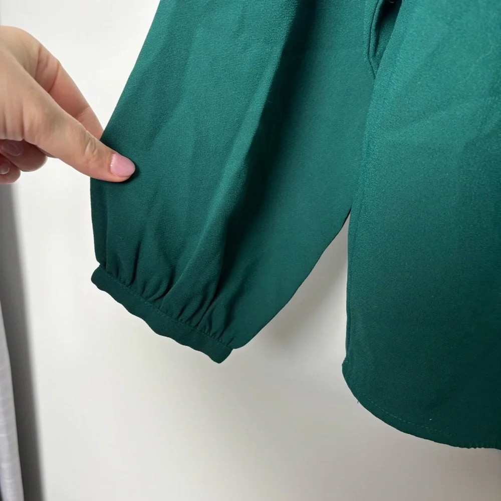 🌟J. Crew Deep Green Drapery Ruffle Collar Top